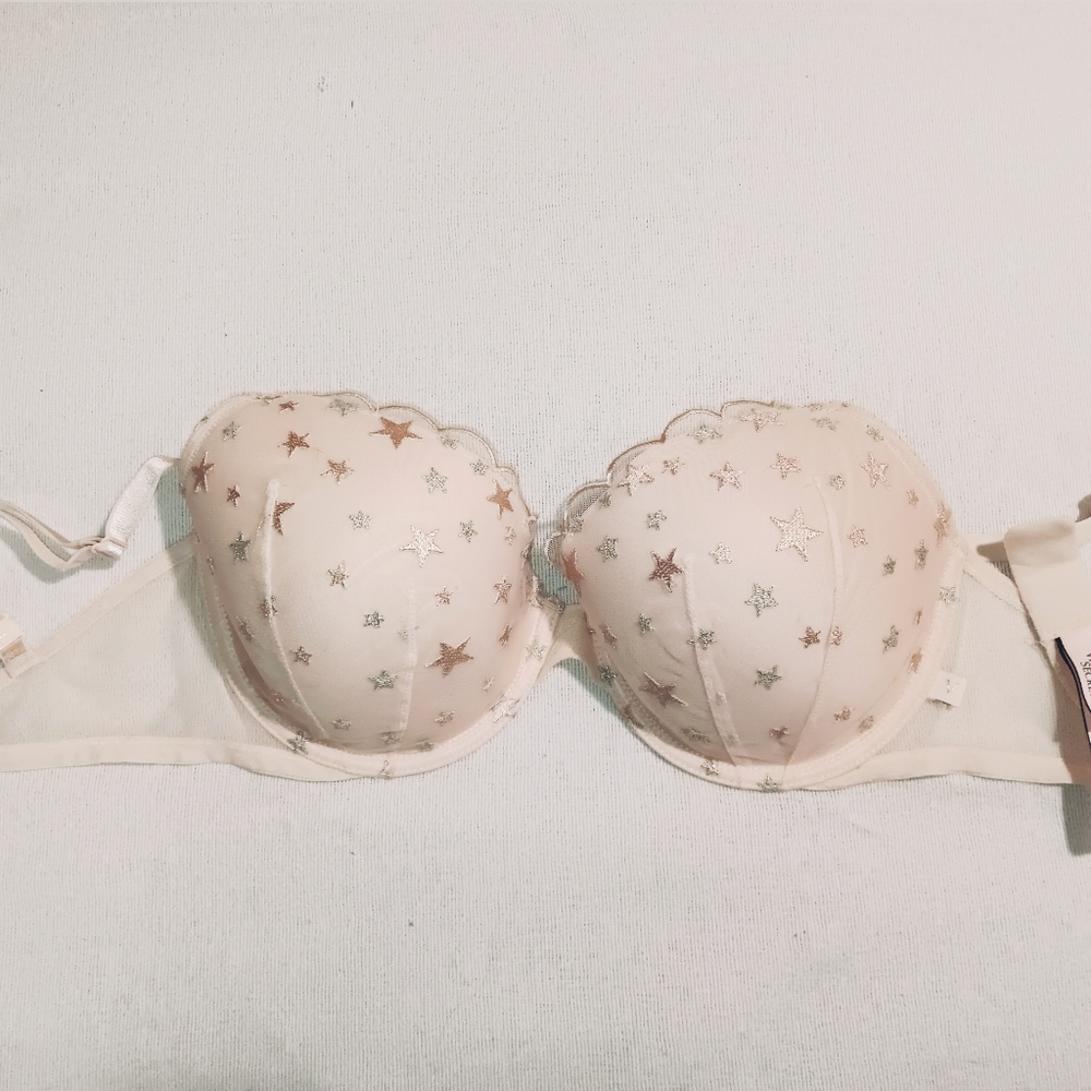 Victoria's Secret - cream & metallic stars Bra, Women's size 34DD (GUC)